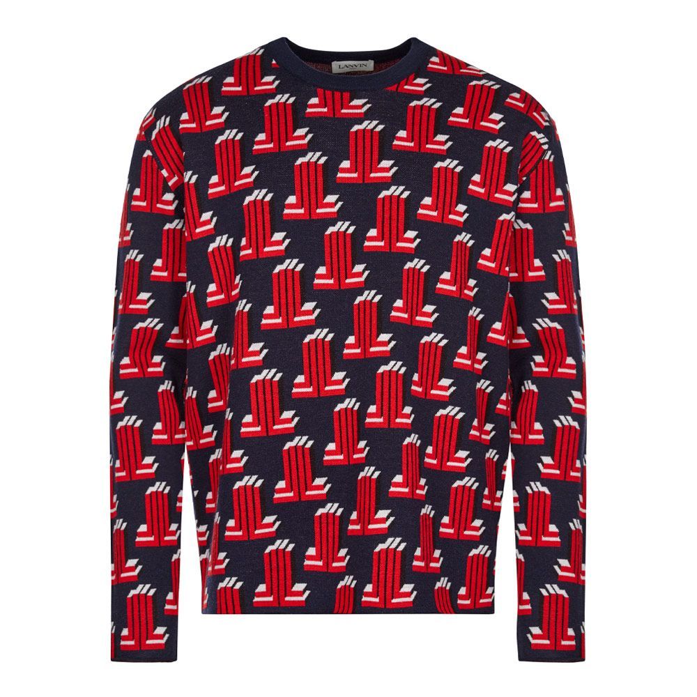 Jacquard Crew Neck Sweater - Navy / Red