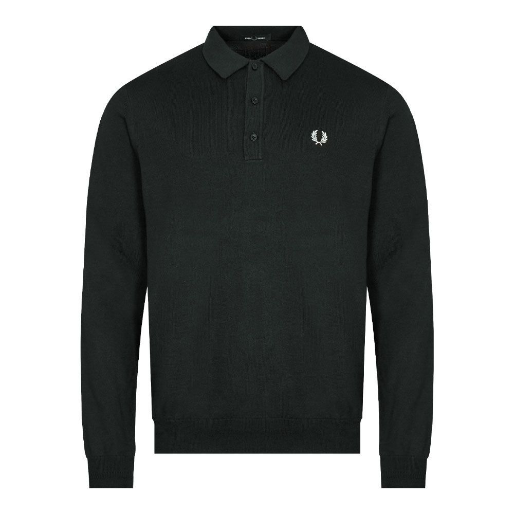Long Sleeve Knitted Polo - Night Green