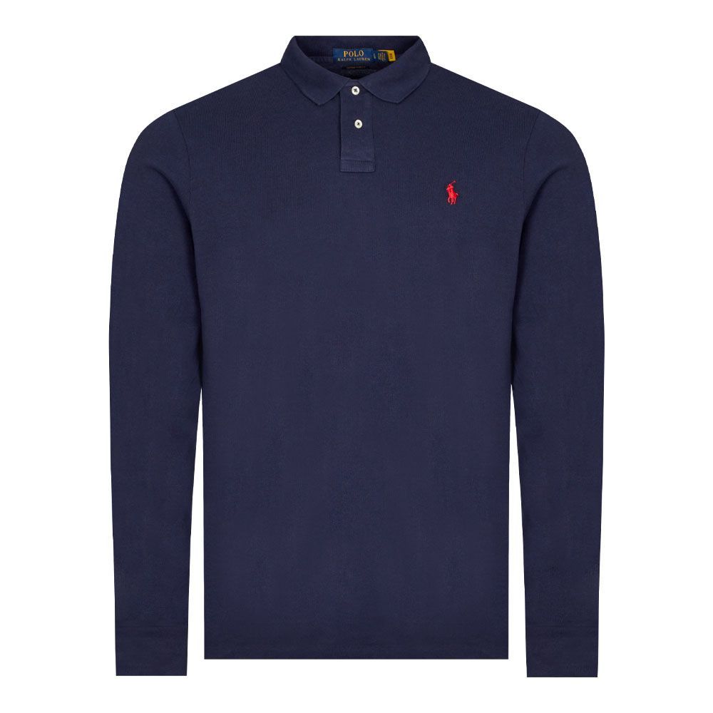 Custom Slim Fit Long Sleeve Polo Shirt - Dark Blue
