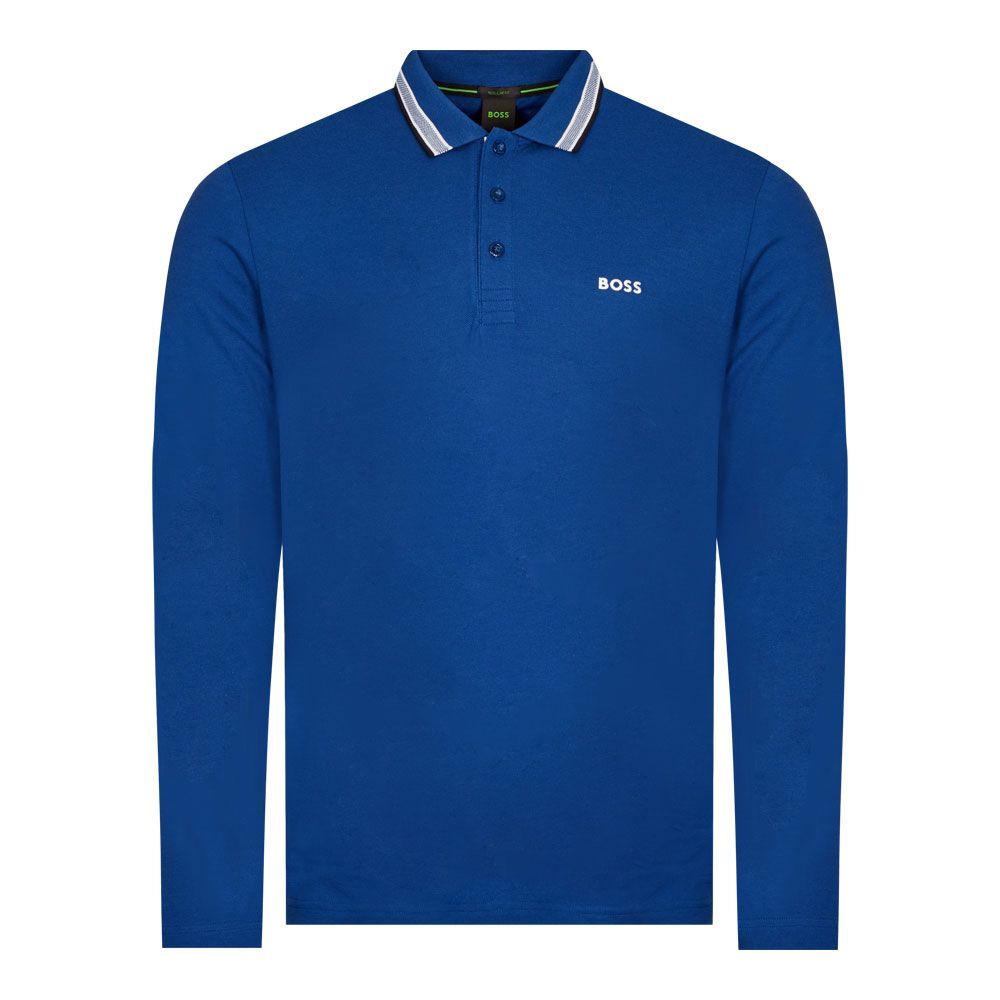 Long Sleeve Plisy Polo Shirt - Bright Blue