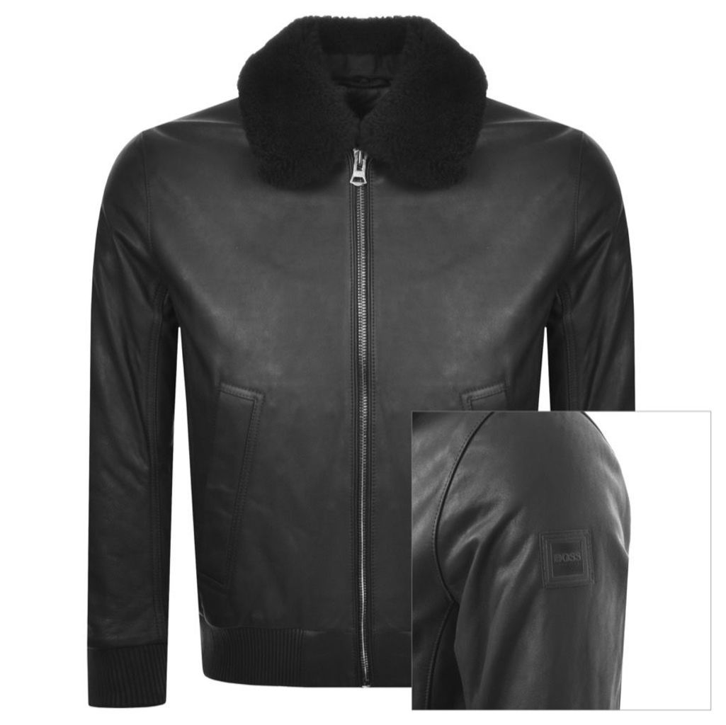 BOSS Casual Jendar Leather Jacket Black