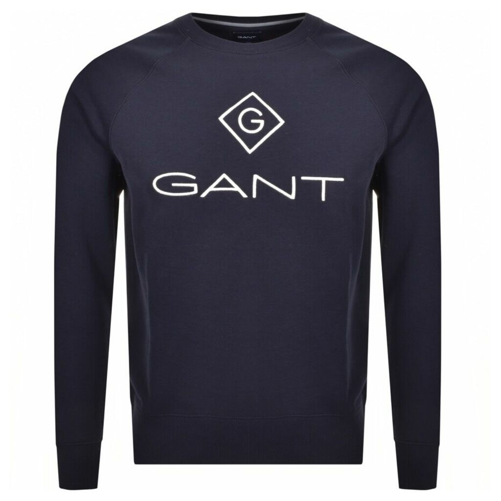 Gant Logo Crew Neck Logo Sweatshirt Navy