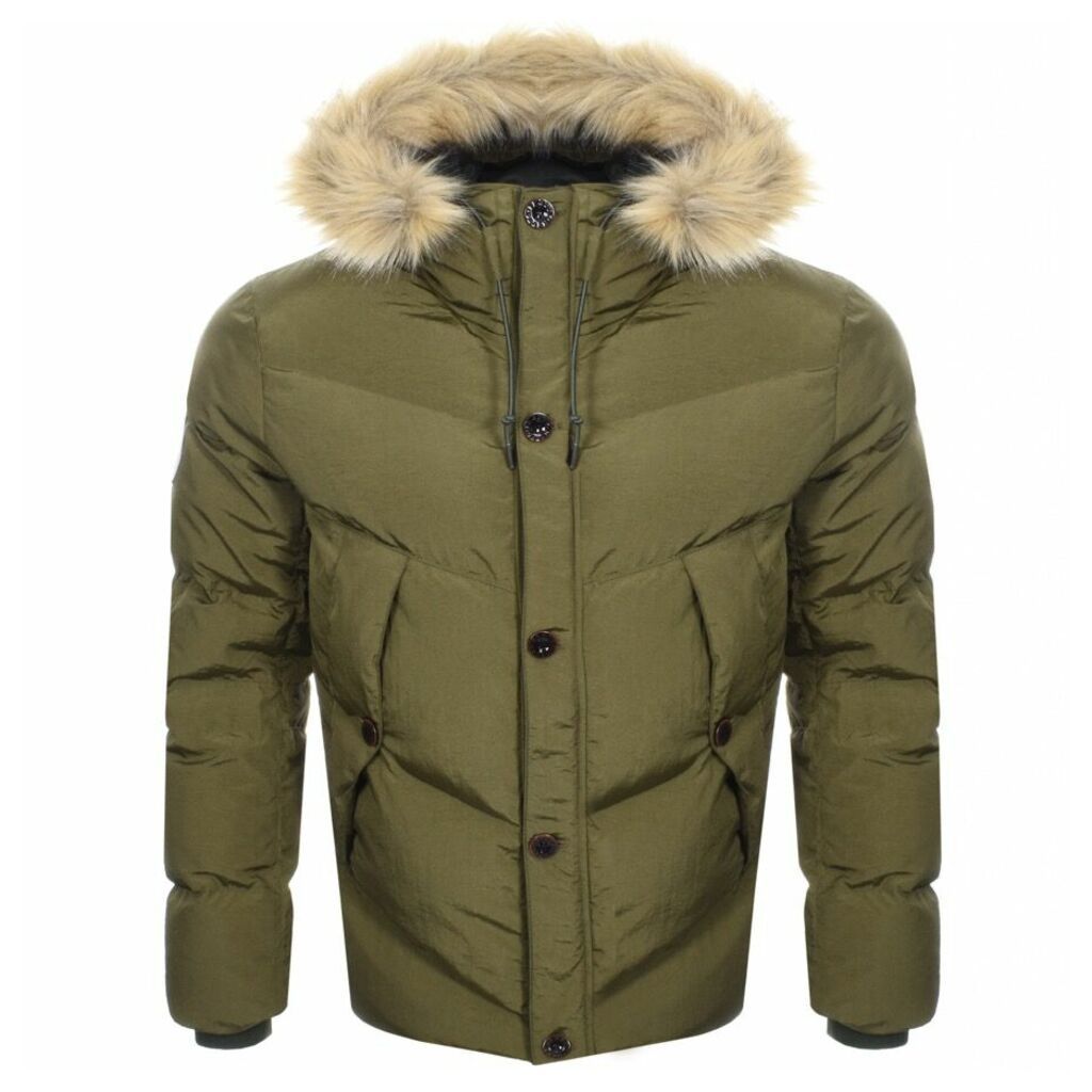 Pretty Green Bowman Quilted Hooded Jacket Khaki