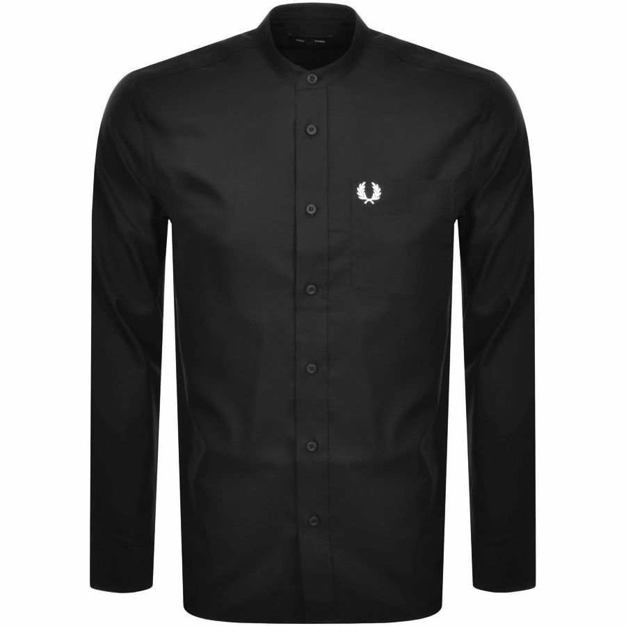 Long Sleeved Grandad Collar Shirt Black