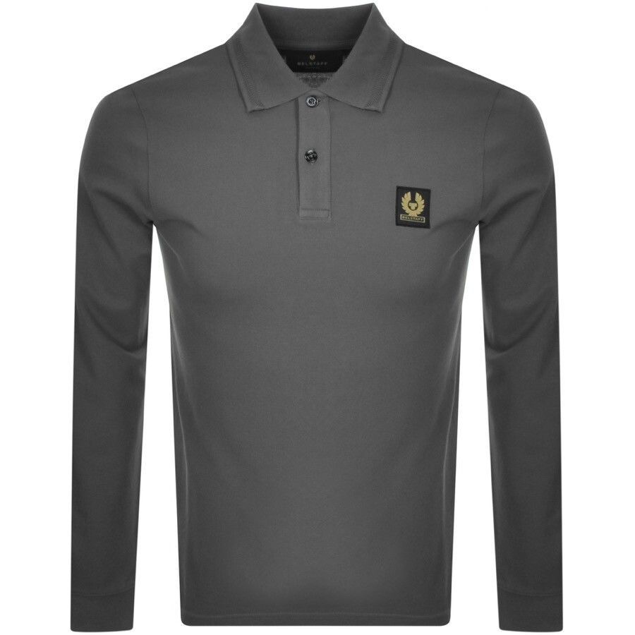 Logo Long Sleeved Polo T Shirt Grey