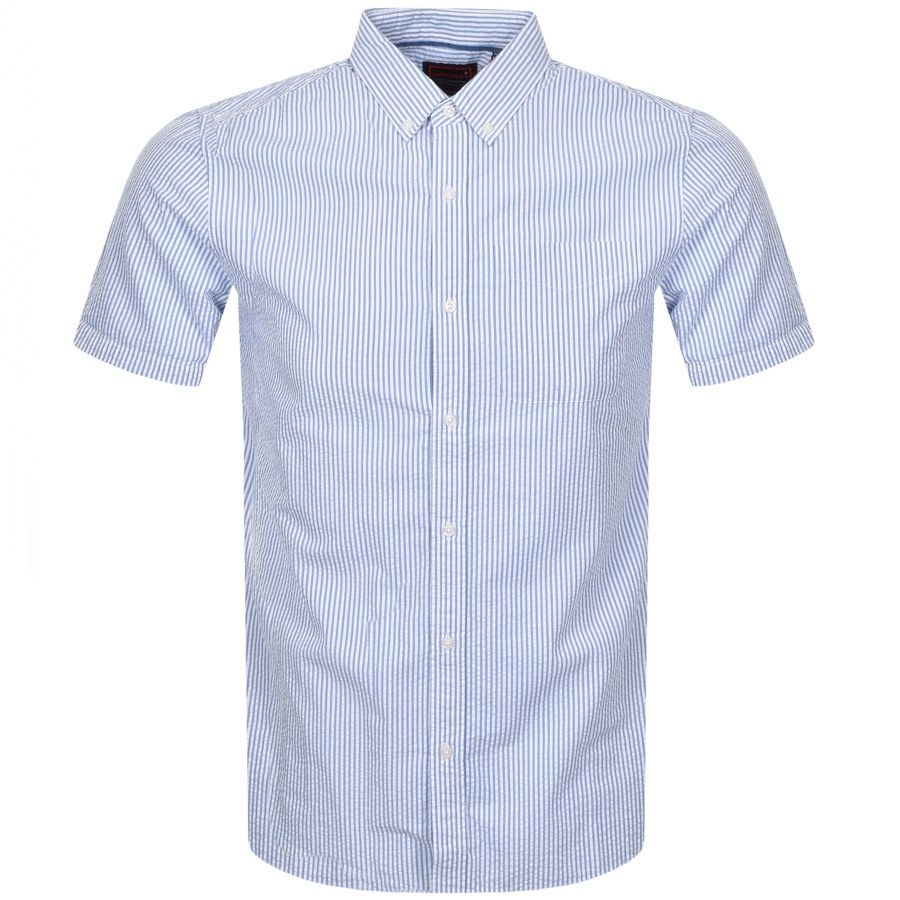 Seersucker Short Sleeved Shirt Blue