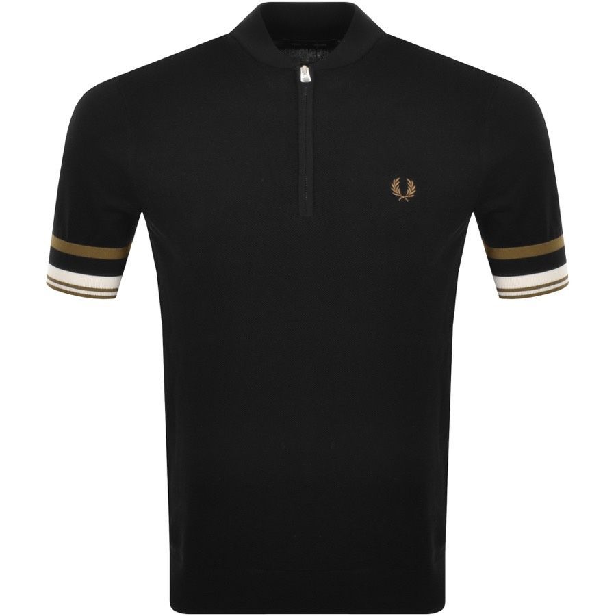 Half Zip Knitted Polo T Shirt Black