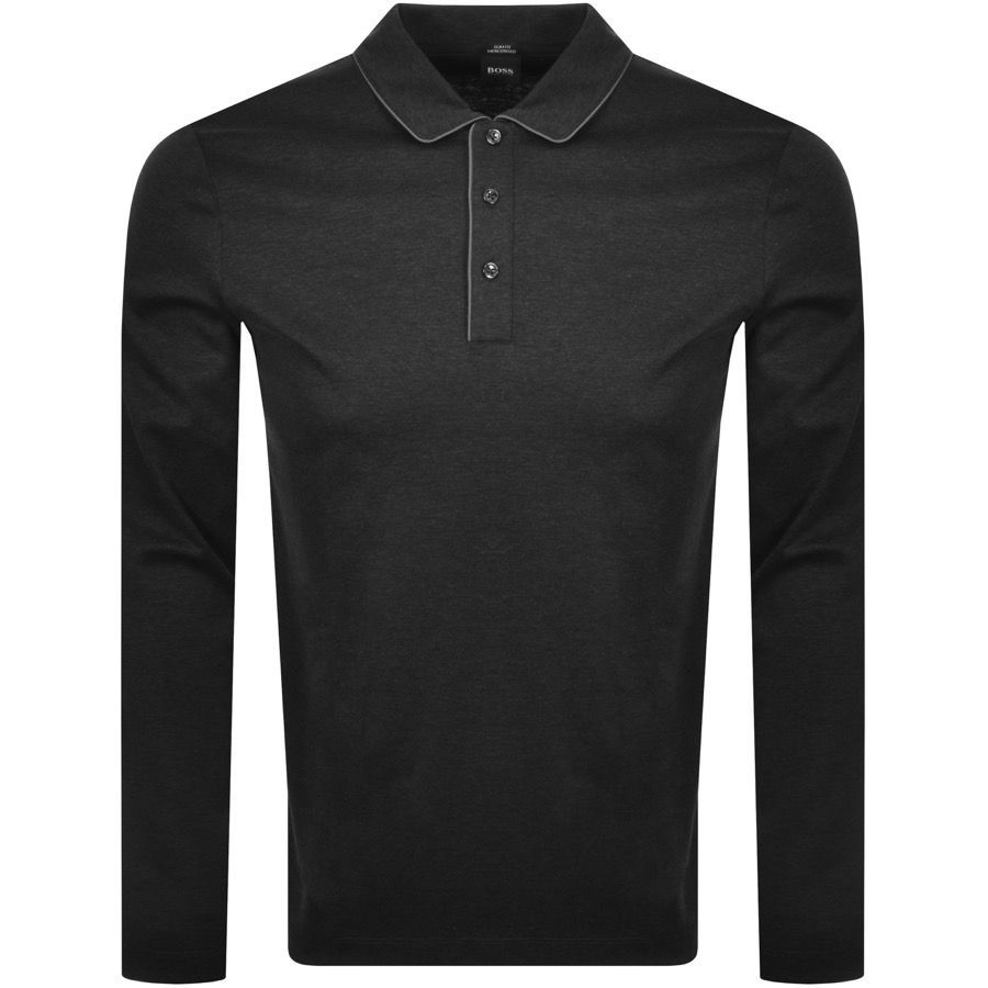 BOSS Pleins 17 Long Sleeved Polo T Shirt Black