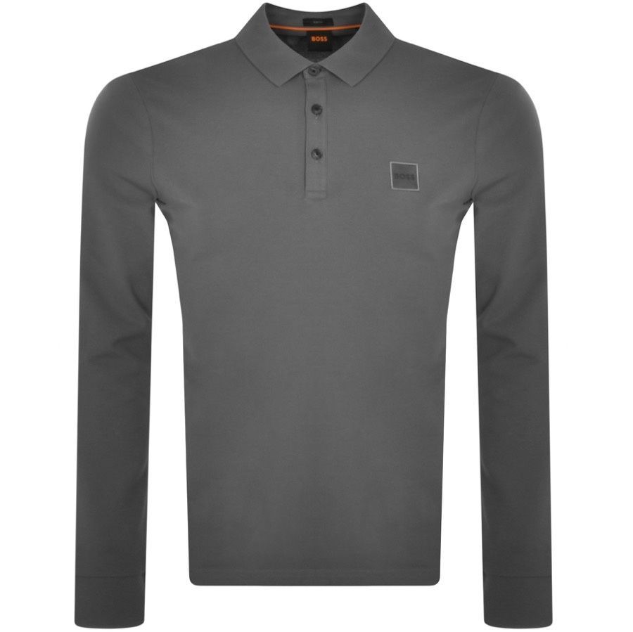 BOSS Passerby Long Sleeved Polo T Shirt Grey