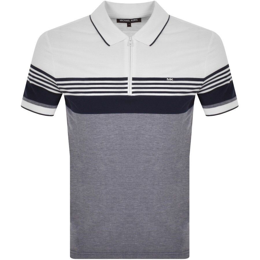 Stripe Half Zip Polo T Shirt Navy