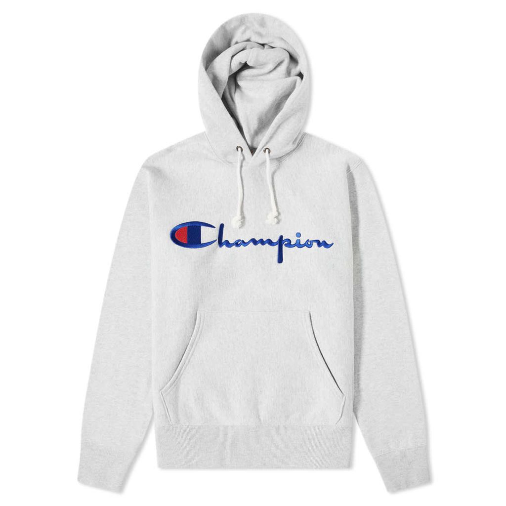 Champion Reverse Weave Script Logo Hoody Grey Melange