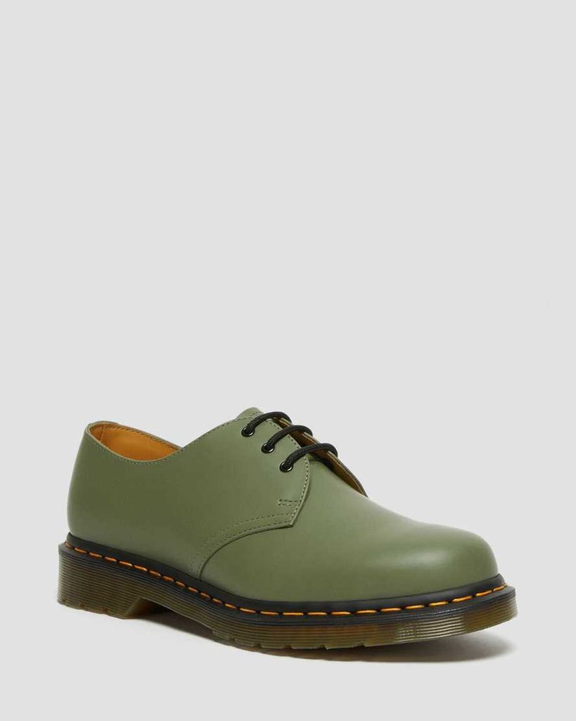 Men's Leather 1461 Smooth Shoes in Khaki Green, Size: 3