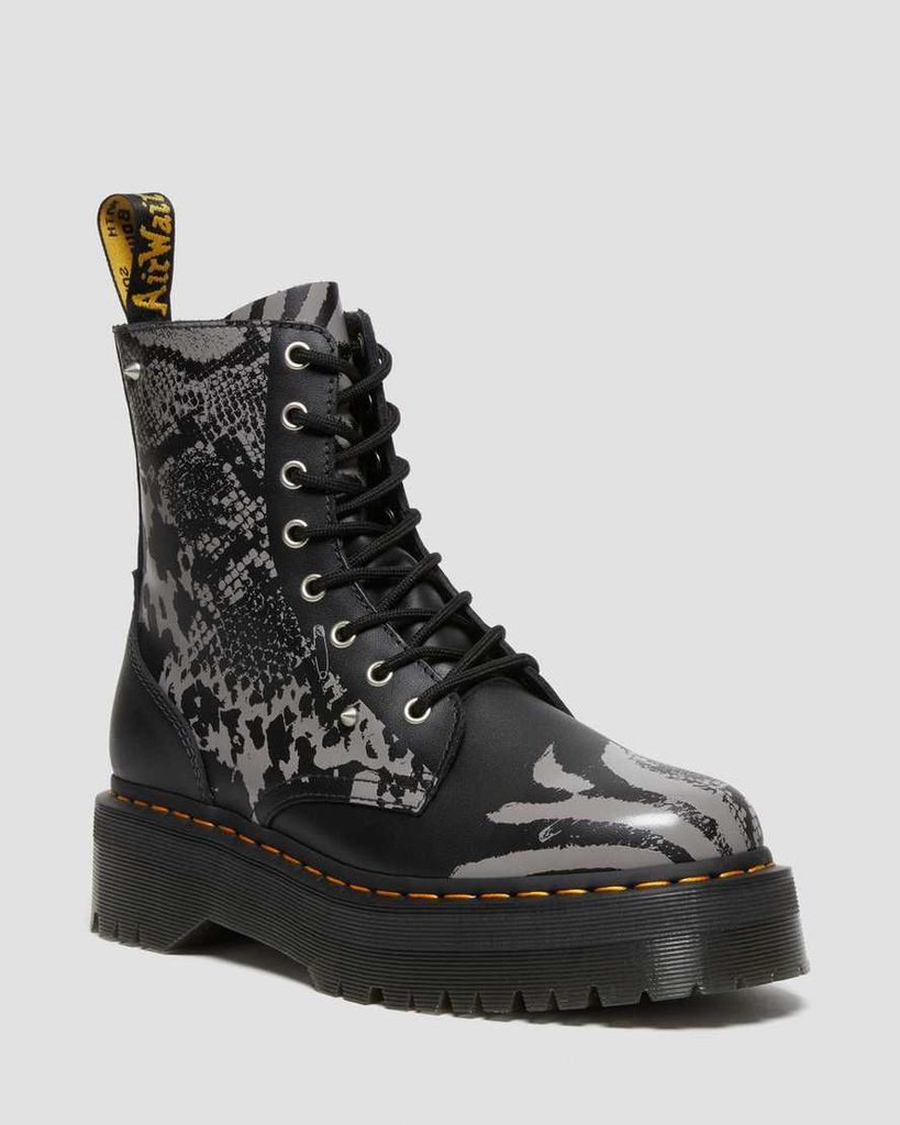 Men's Jadon Animal Clash Leather Platform Boots in Black/Grey, Size: 3