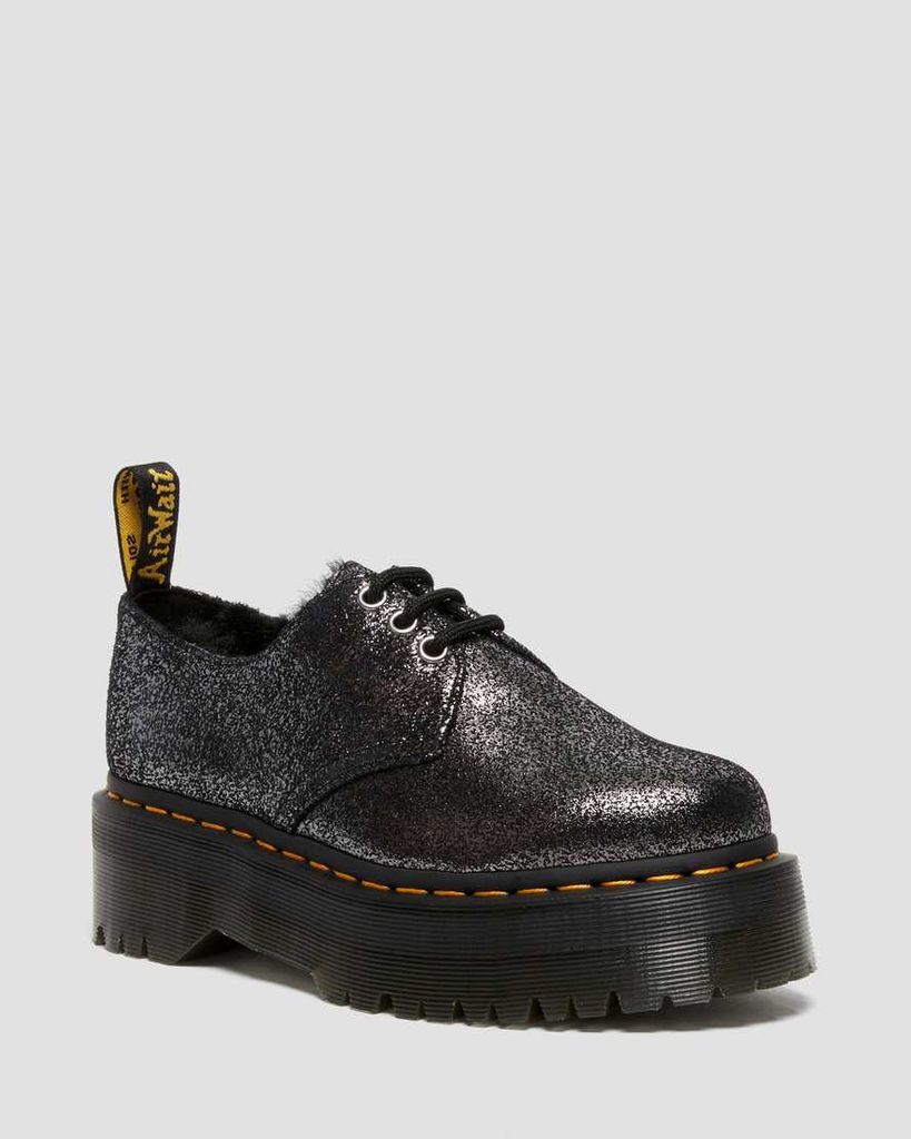 Men's 1461 Faux Fur Lined Metallic Leather Platform Shoes in Black, Size: 3