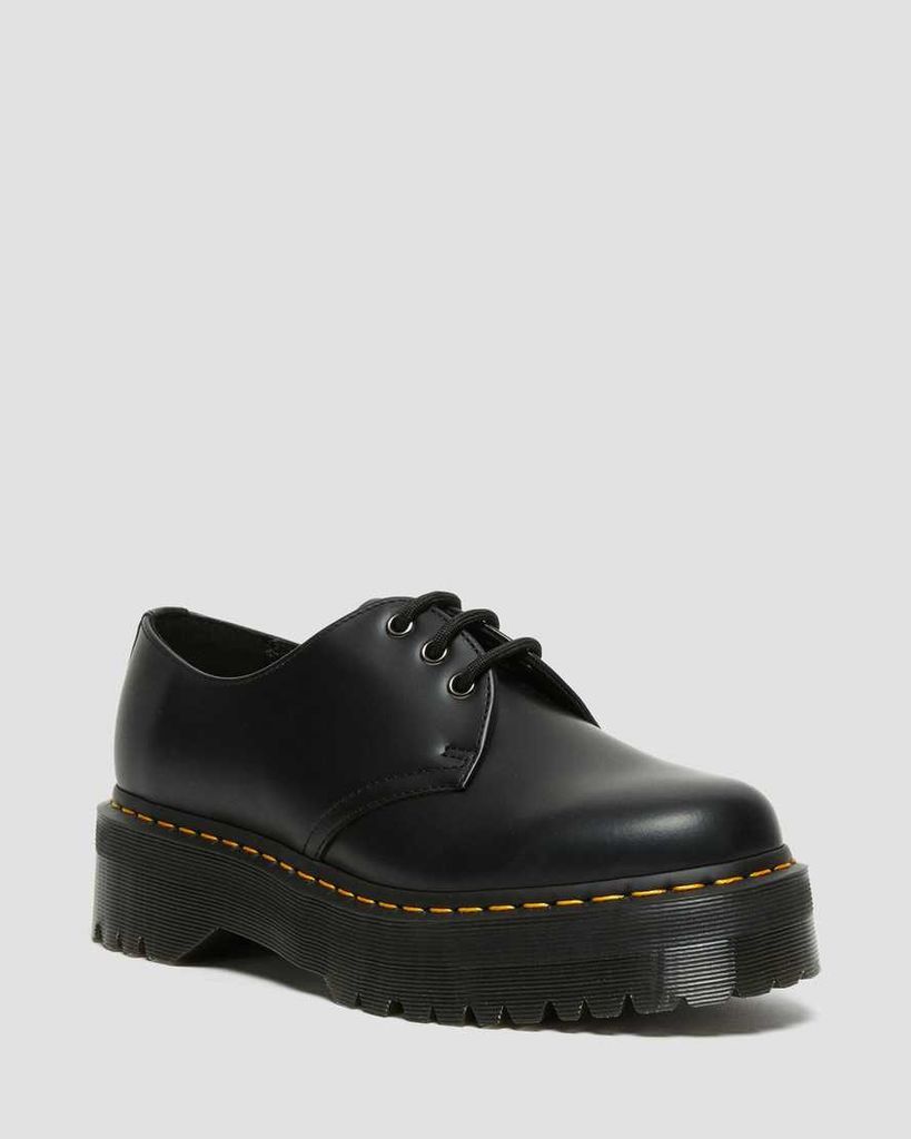 Men's 1461 Quad Smooth Leather Platform Shoes in Black, Size: 3