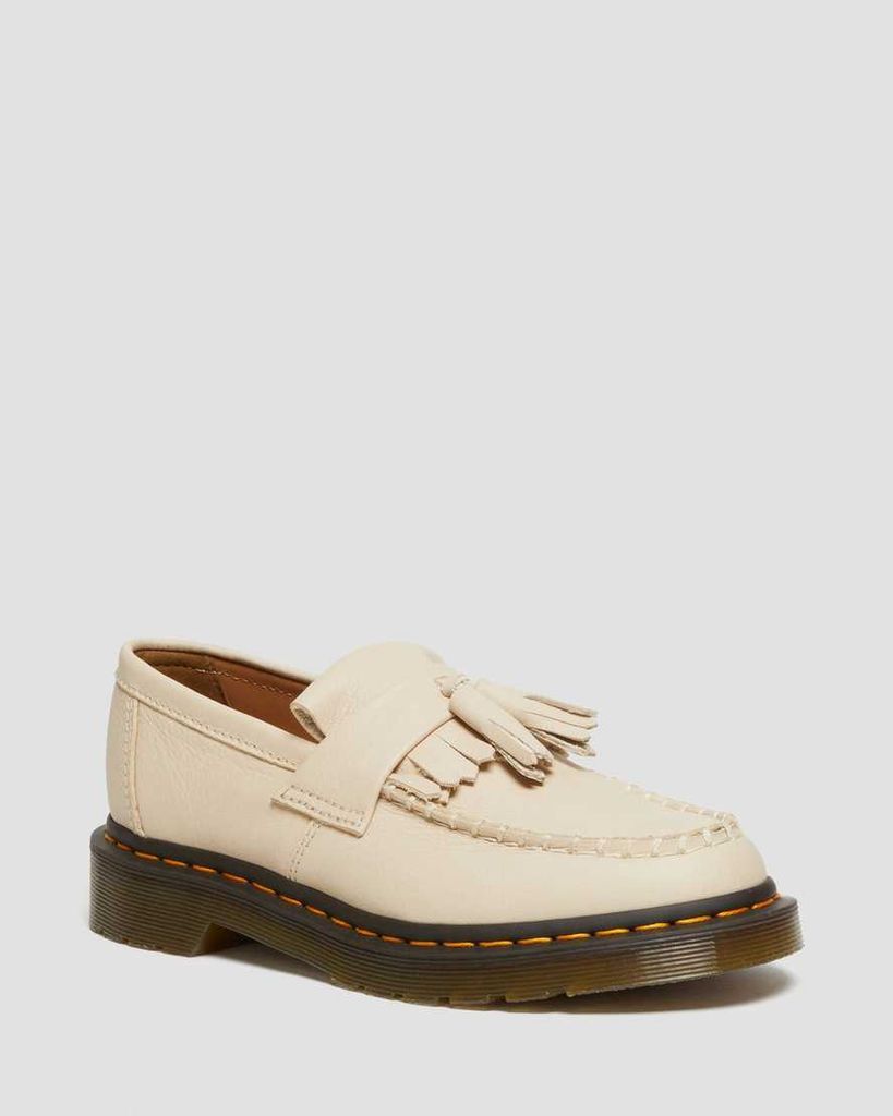 Adrian Virginia Leather Tassel Loafers in Parchment Beige, Size: 3