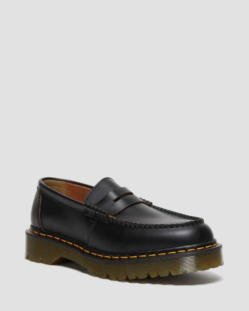 Men's Penton Bex Yellow Stitch Quilon Leather Loafers in Black, Size: 3