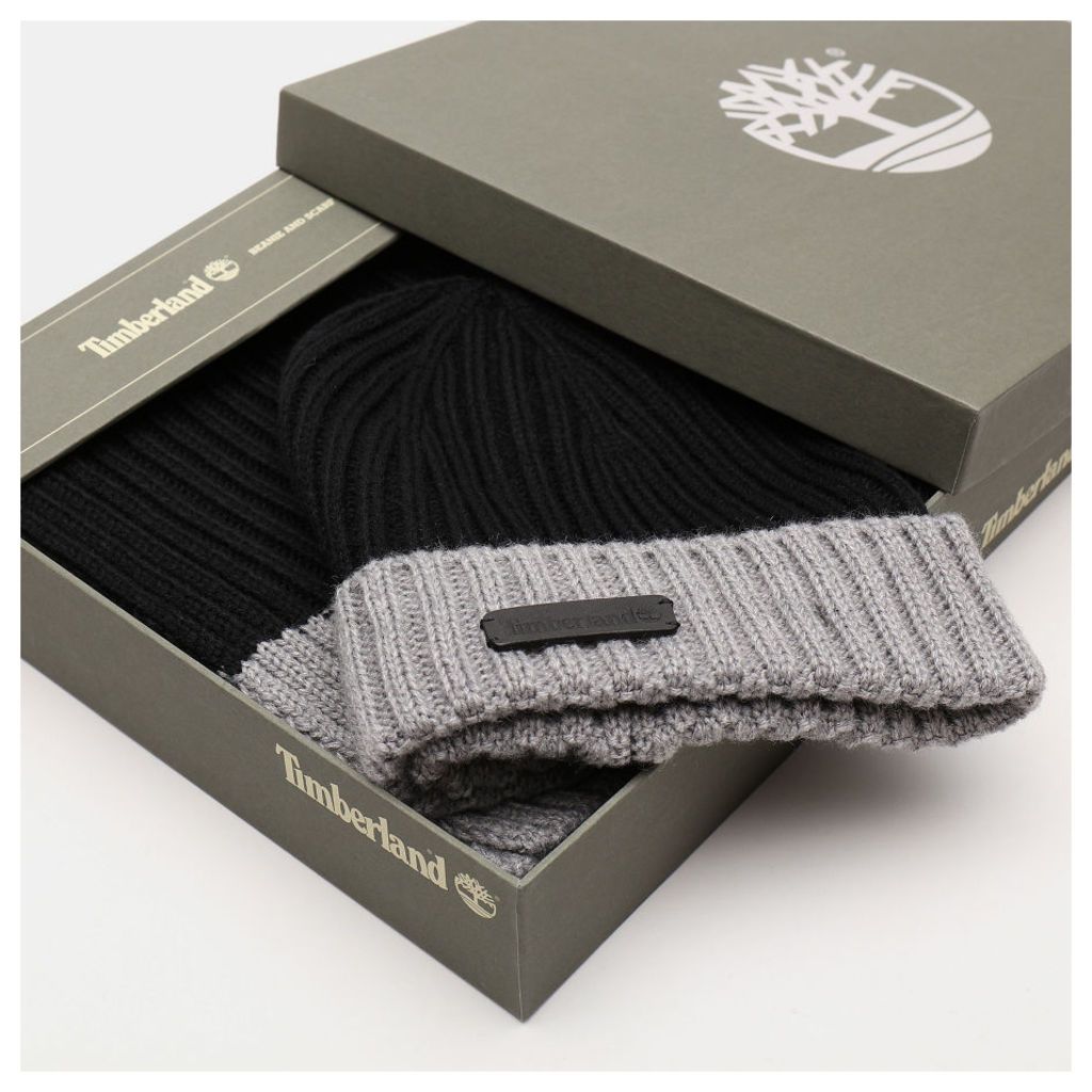 Timberland Ribbed Beanie And Scarf Gift Set For Men In Black Black, Size ONE