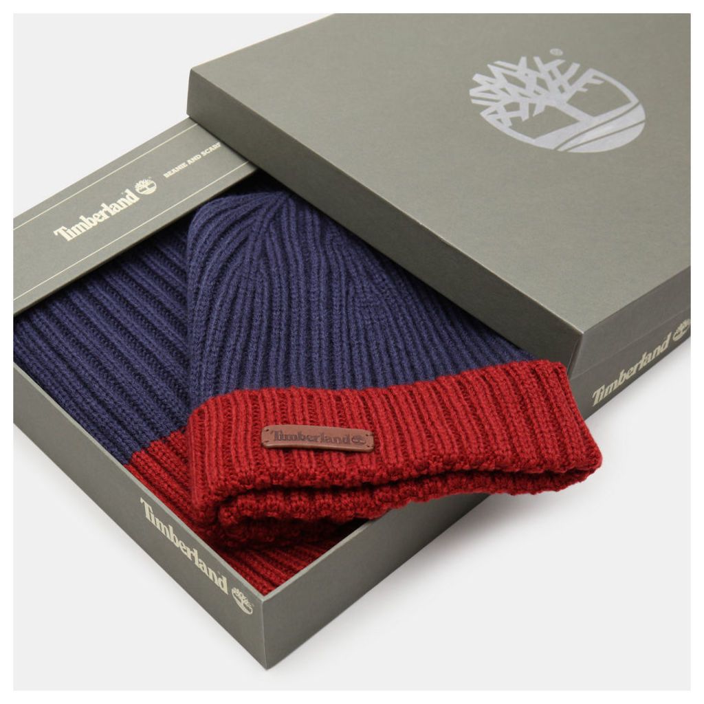 Timberland Ribbed Beanie And Scarf Gift Set For Men In Navy Navy, Size ONE