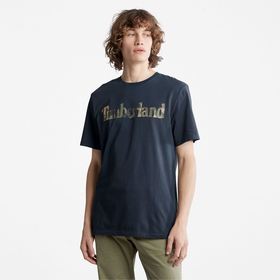 Camo-logo T-shirt For Men In Navy Dark Blue, Size L