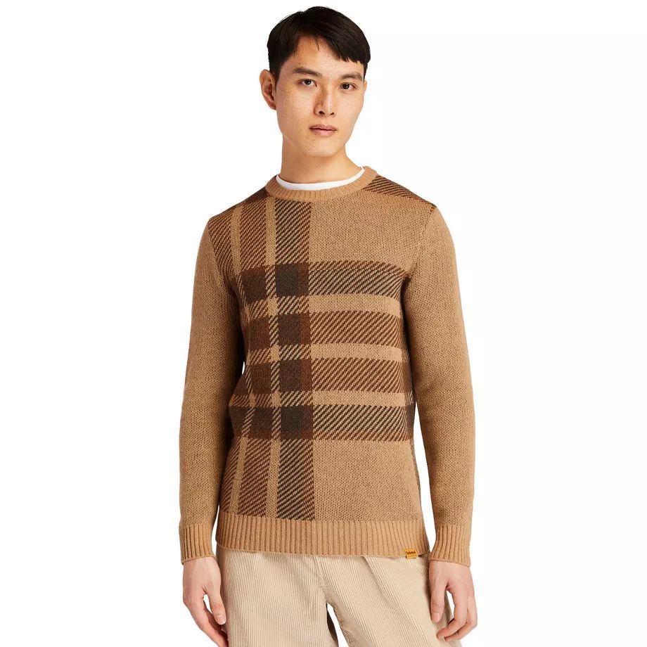 Ek+ Intarsia Crewneck Sweater For Men In Brown Brown, Size 3XL