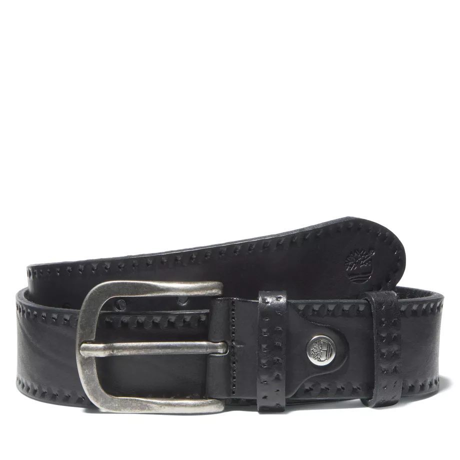 Embossed Leather Belt For Men In Black Black, Size L