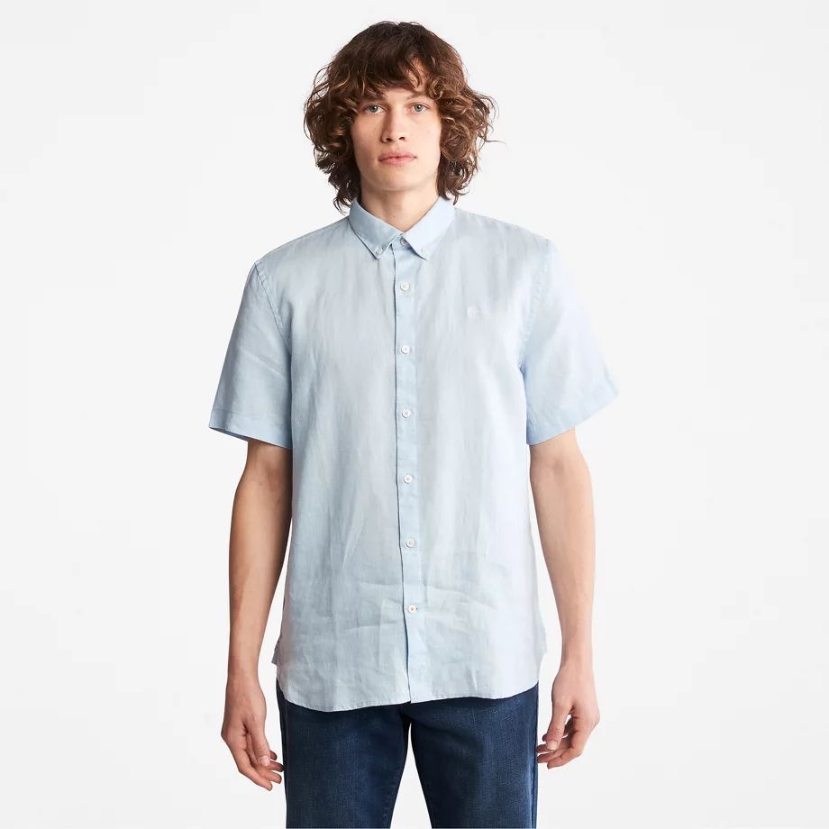 Mill River Linen Shirt For Men In Light Blue Light Blue, Size XXL