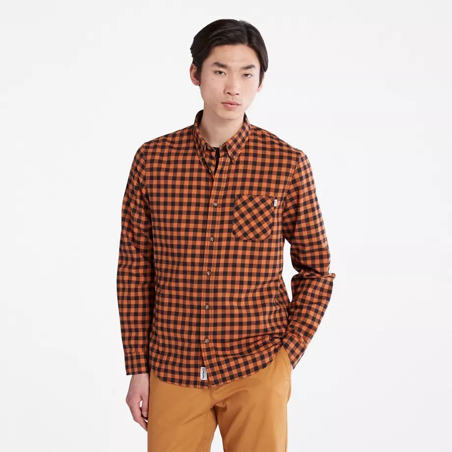 Back River Check Shirt For Men In Brown Orange, Size S