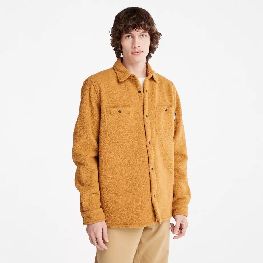 Progressive Utility Fleece-collar Overshirt For Men In Yellow Light Brown, Size S