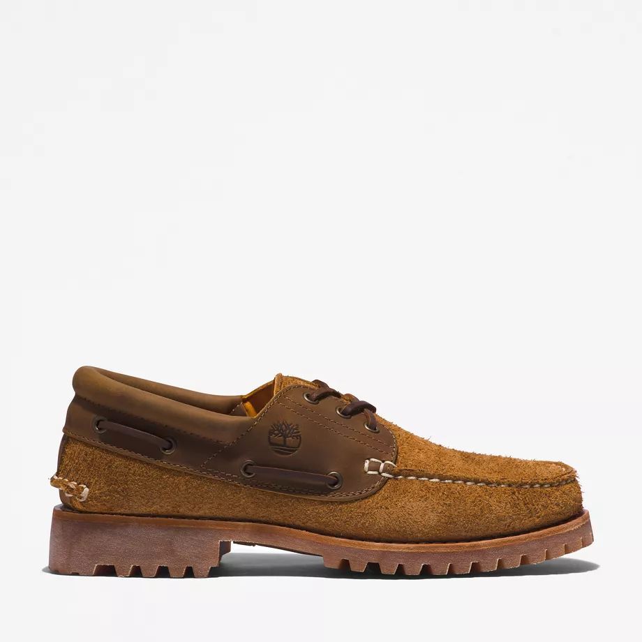 3-eye Lug Handsewn Boat Shoe For Men In Medium Brown Medium Brown, Size 8