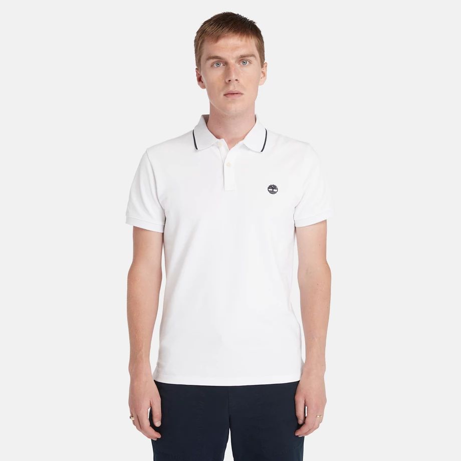 Millers River Pique Polo Shirt For Men In White White, Size M