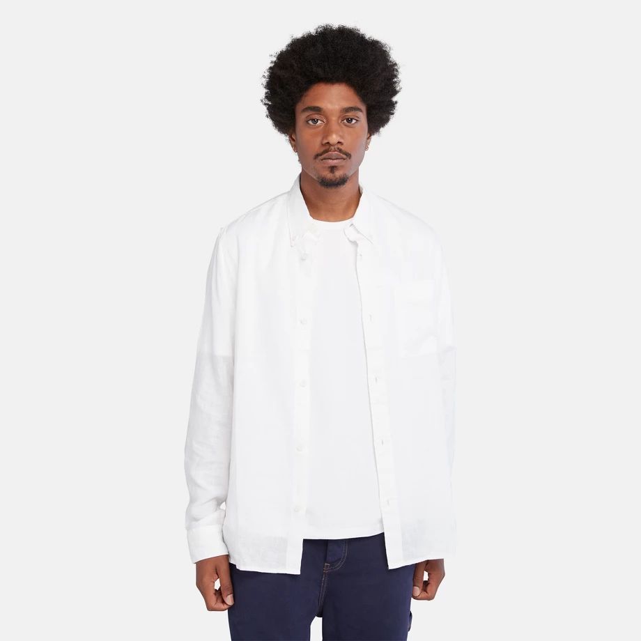 Linen Pocket Shirt For Men In White White, Size S