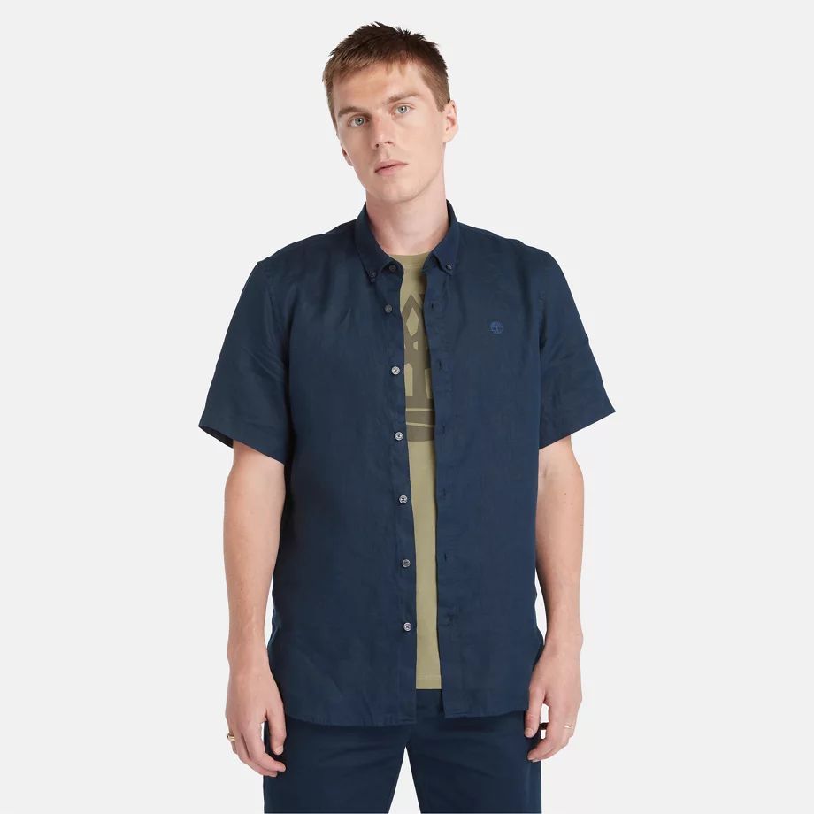 Mill River Linen Shirt For Men In Navy Navy, Size M