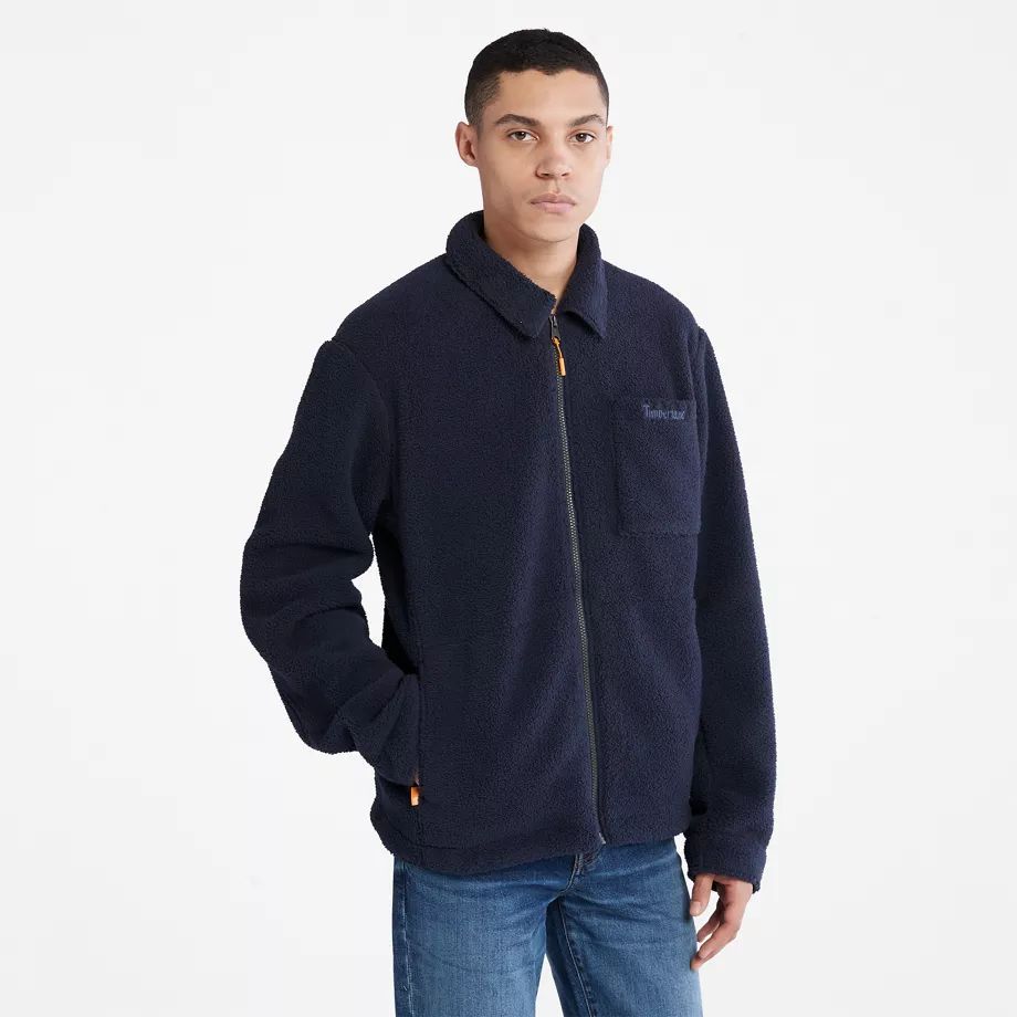 Fleece Overshirt For Men In Navy Dark Blue, Size XL