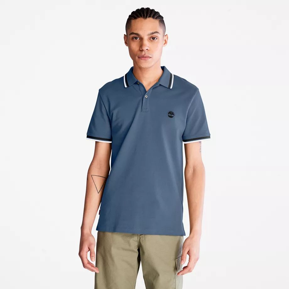 Millers River Tipped Polo Shirt For Men In Blue Dark Blue, Size S