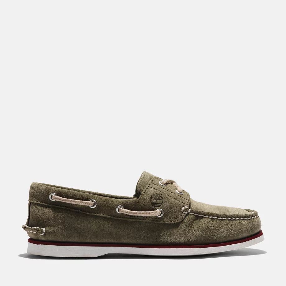 Classic Boat Shoe For Men In Green Suede Dark Green, Size 9.5