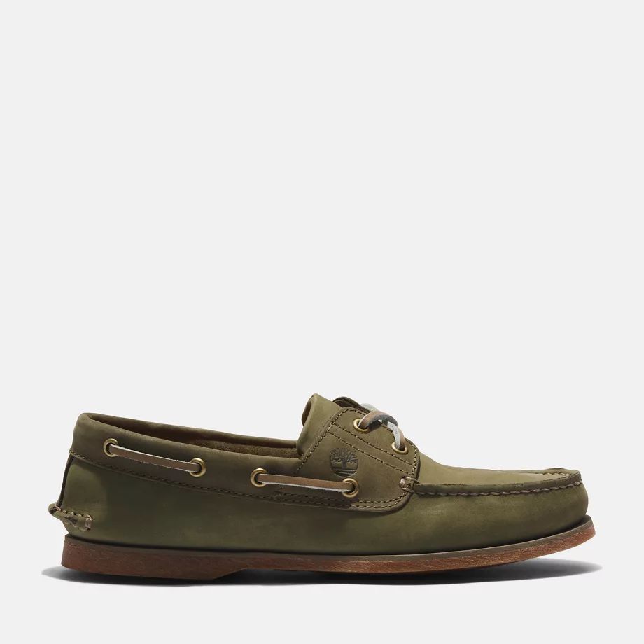 Classic Boat Shoe For Men In Green Nubuck Dark Green, Size 12.5