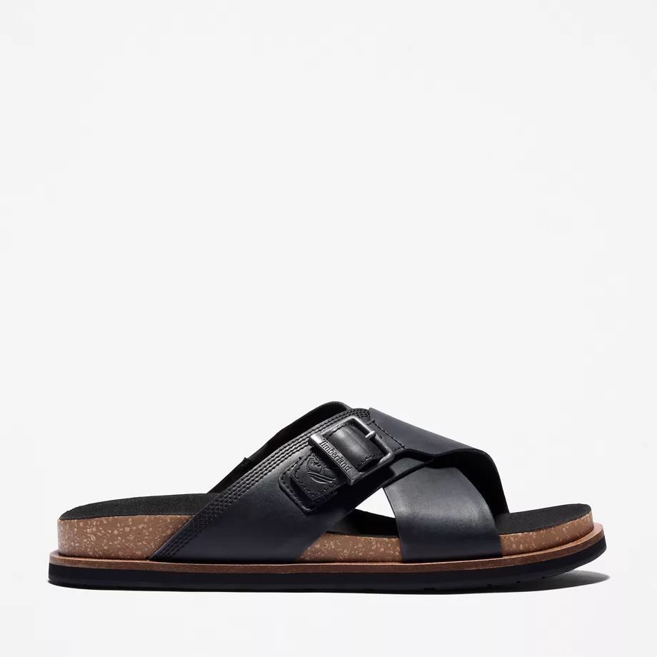 Amalfi Vibes Cross-strap Slide Sandal For Men In Black Black, Size 6.5