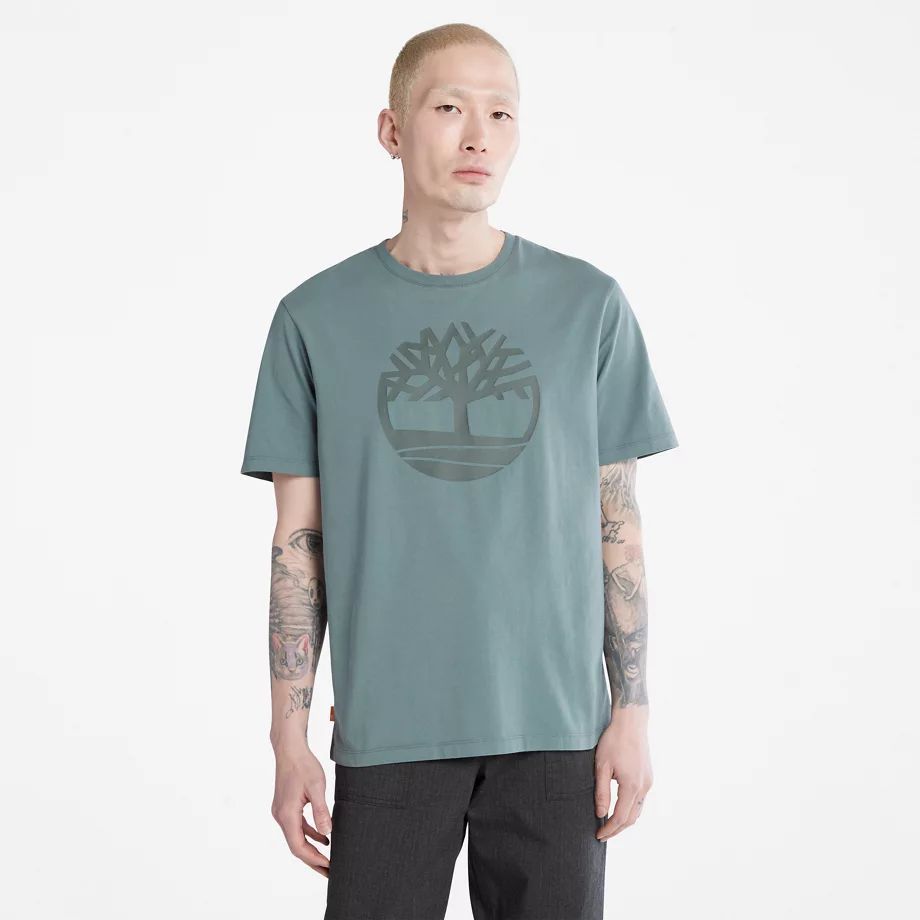 Kennebec River Tree Logo T-shirt For Men In Teal Green, Size M