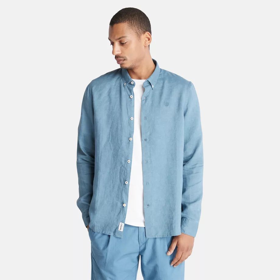 Mill River Slim-fit Linen Shirt For Men In Blue Blue, Size S