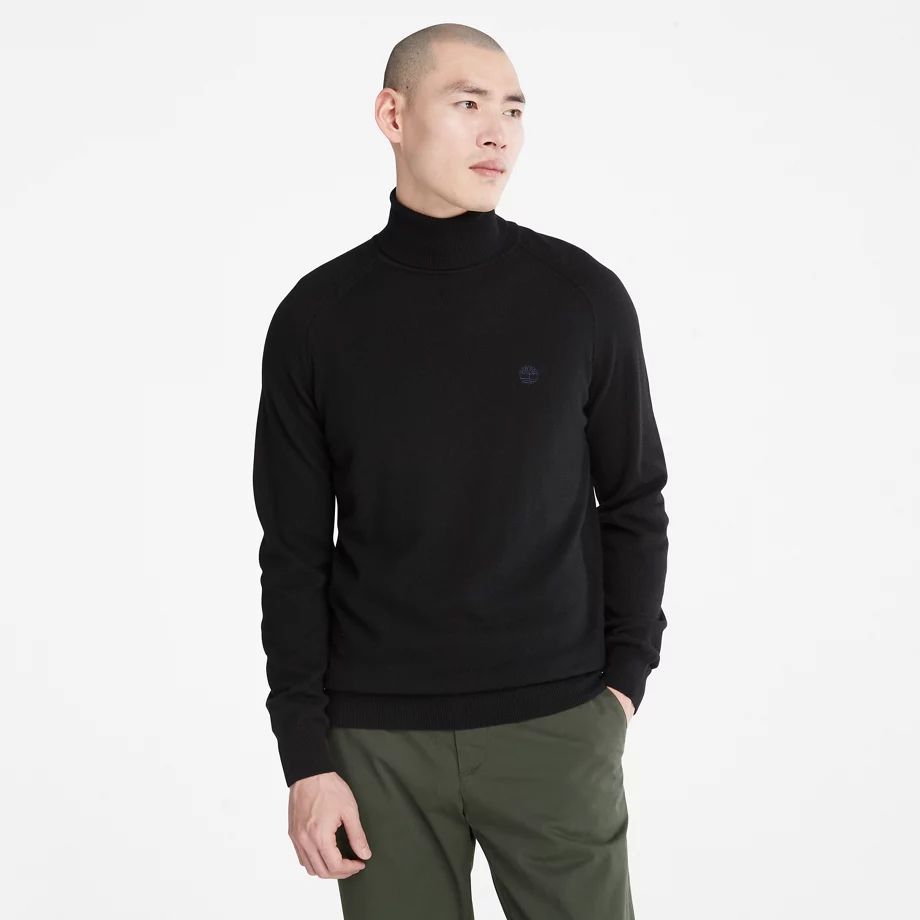 Cashmere-blend Polo Neck Jumper For Men In Black Black, Size L