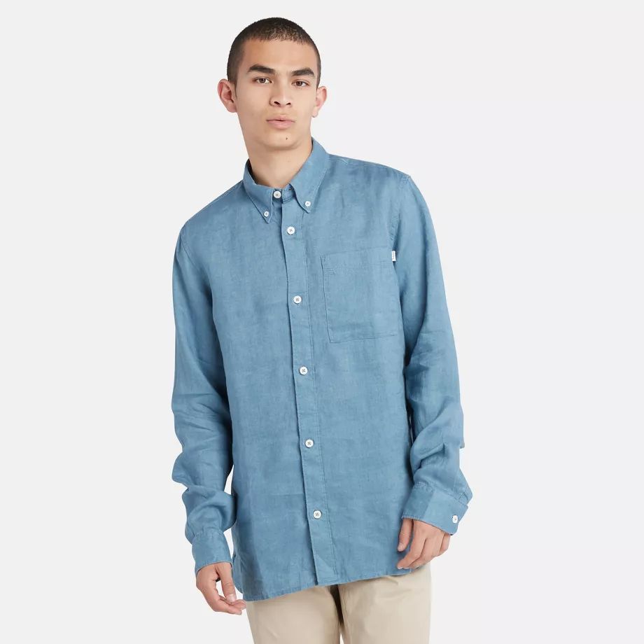 Linen Pocket Shirt For Men In Blue Blue, Size L