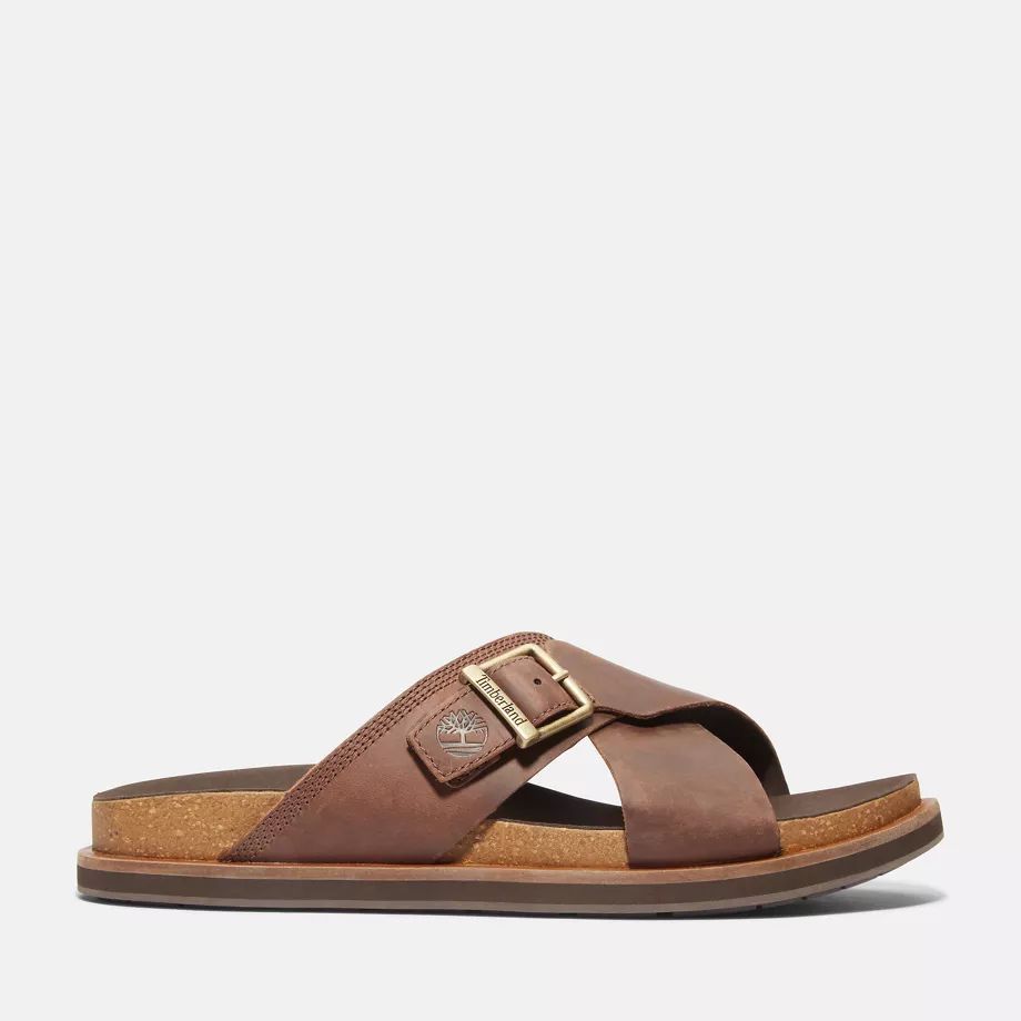 Amalfi Vibes Cross-strap Slide Sandal For Men In Brown Brown, Size 7.5