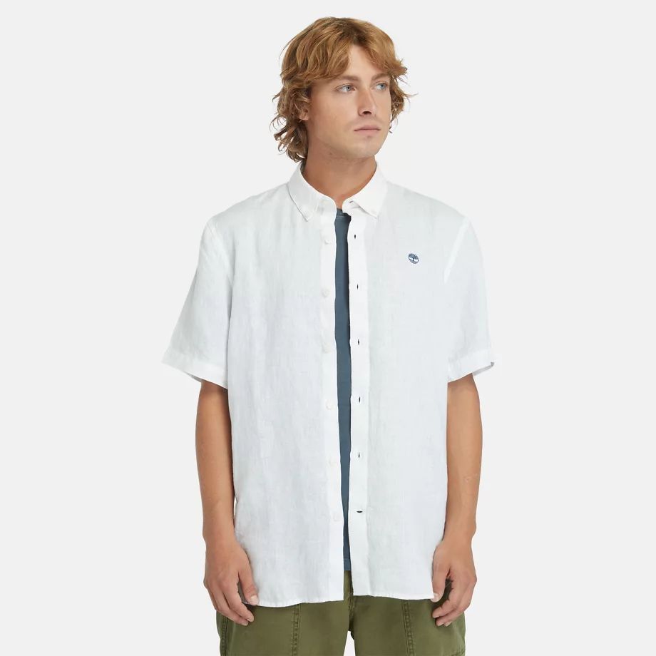 Mill River Linen Shirt For Men In White White, Size L