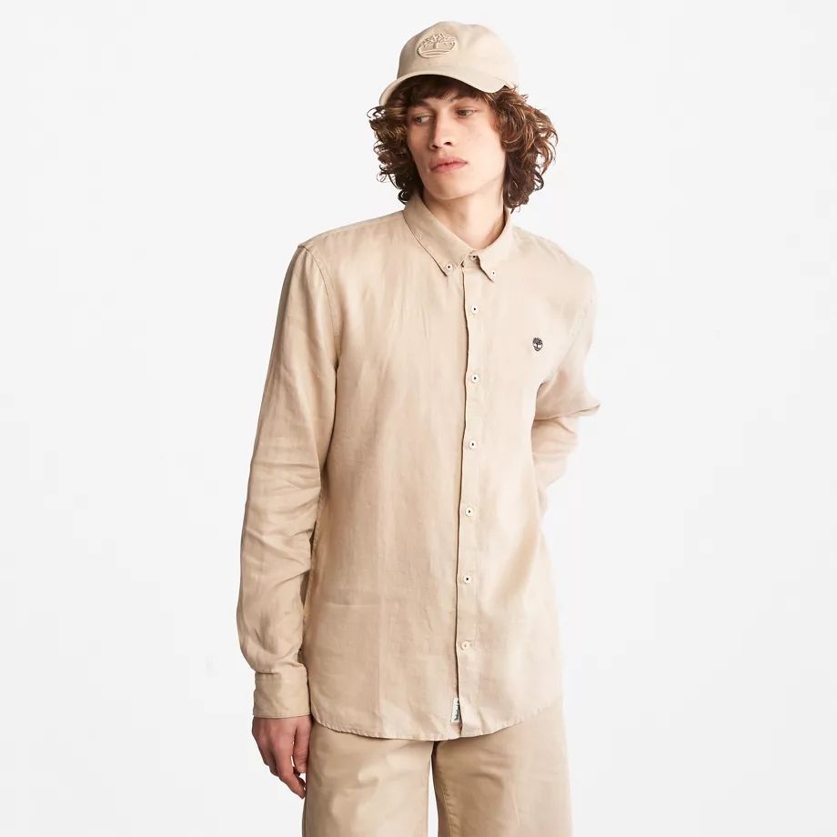 Mill River Slim-fit Linen Shirt For Men In Beige Beige, Size XL