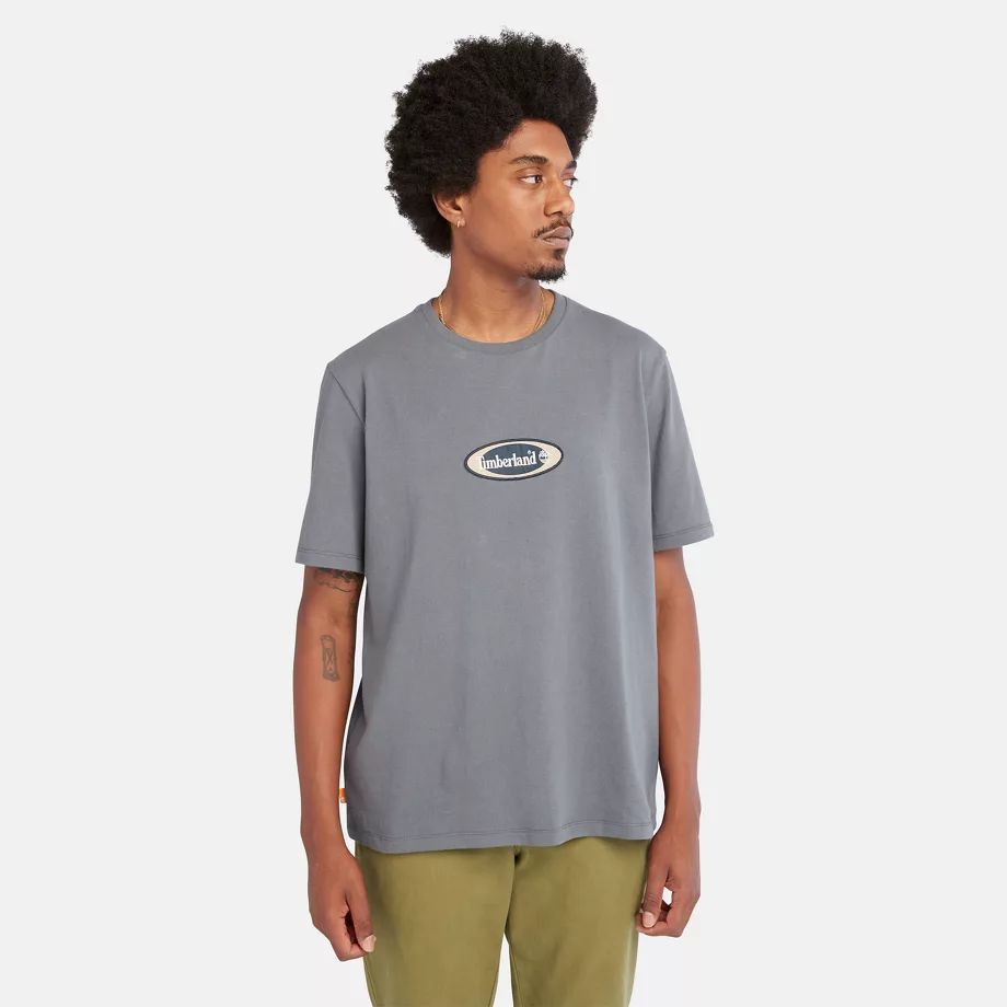 Heavyweight Oval Logo T-shirt For Men In Grey Dark Blue, Size 3XL