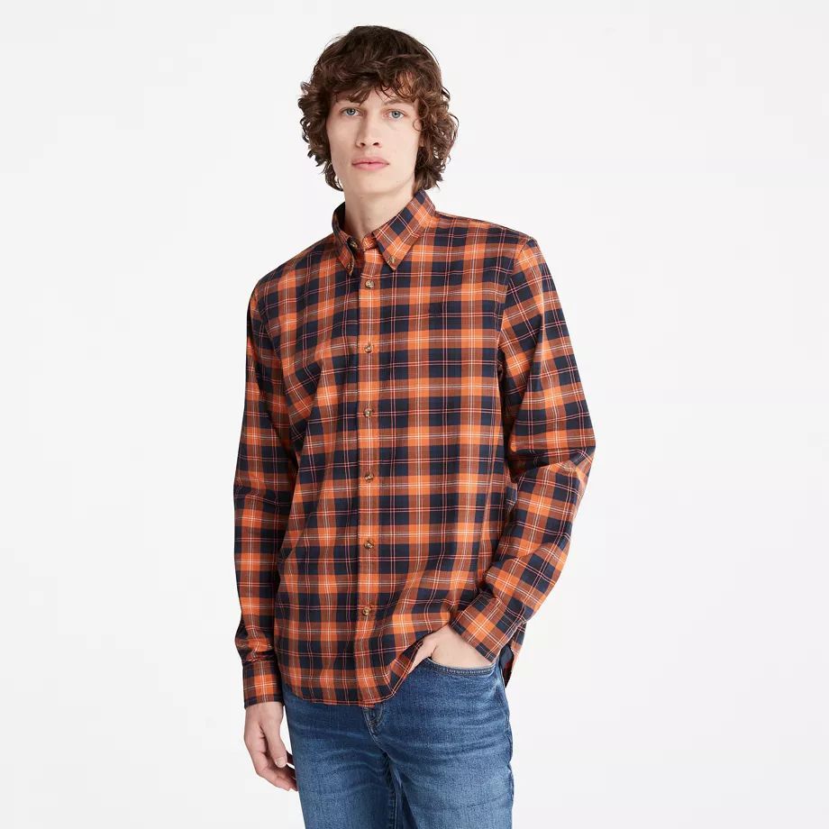 Eastham River Stretch Checked Shirt For Men In Brown Orange, Size XXL