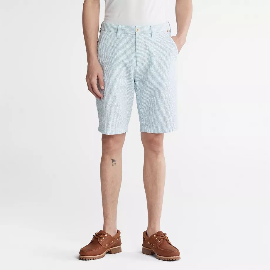 Seersucker Shorts For Men In Blue Light Blue, Size 40