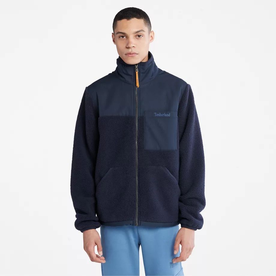 High-pile Zip-front Fleece For Men In Navy Dark Blue, Size L