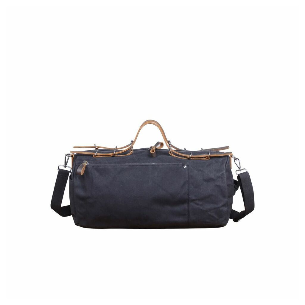 Touri - Baguette Style Waxed Canvas Gym Bag In Charcoal Black